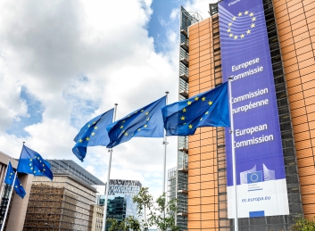 Fotografi av EU-flagg og logo