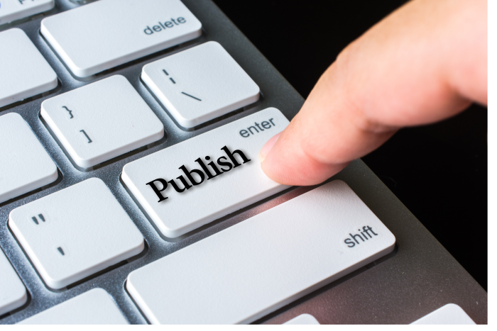 Bilde av tastatur der "Enter"-tasten sier "Publish"