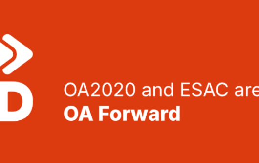Logoen til OA FWD med teksten "OA2020 and ESAC are becoming OA Forward"